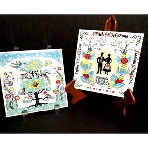 Swedish Folk Art Ceramic Tiles Berggren Trayner  Handcrafted Decorative Art